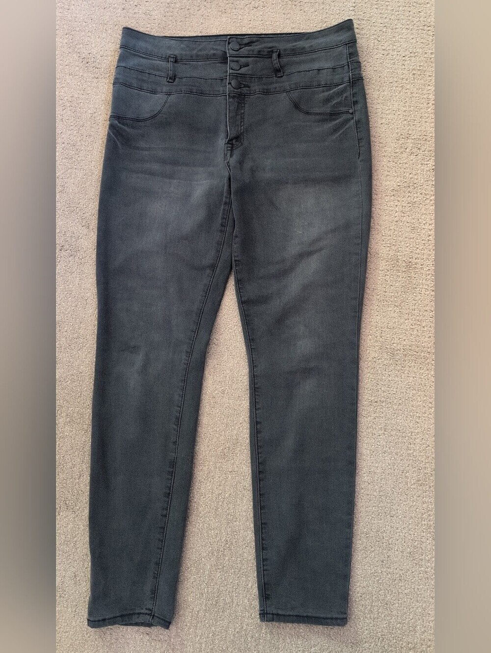 Refuge Charlotte Russe Extra High Rise 3 Button Grey Skinny Jeans/ Denim